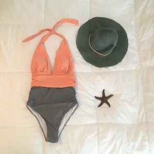 cupshe peach, black & white striped one piece swim